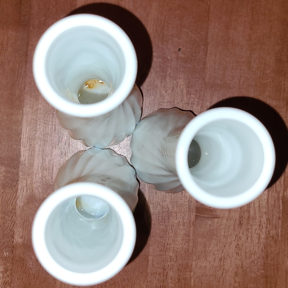 3- Vintage White Milk Glass Bottle Bud Vases Hoosier Glass Swirl Design #4094 - Picture 7 of 9